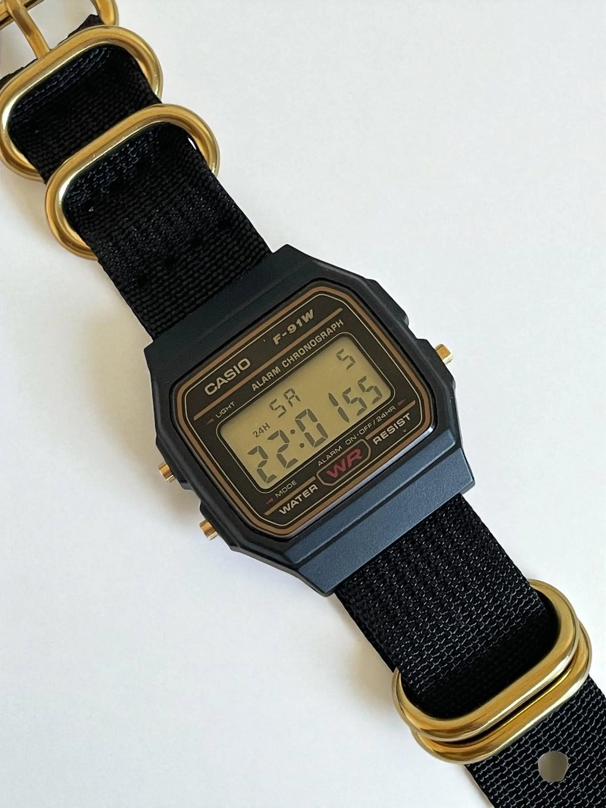 Custom Casio F91W Watch, Black,  Black NATO Strap