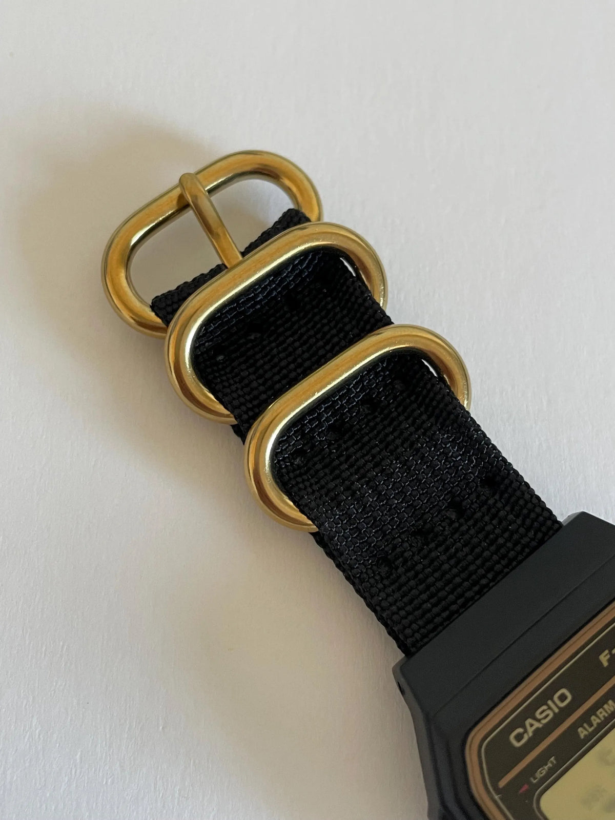 Custom Casio F91W Watch, Black,  Black NATO Strap