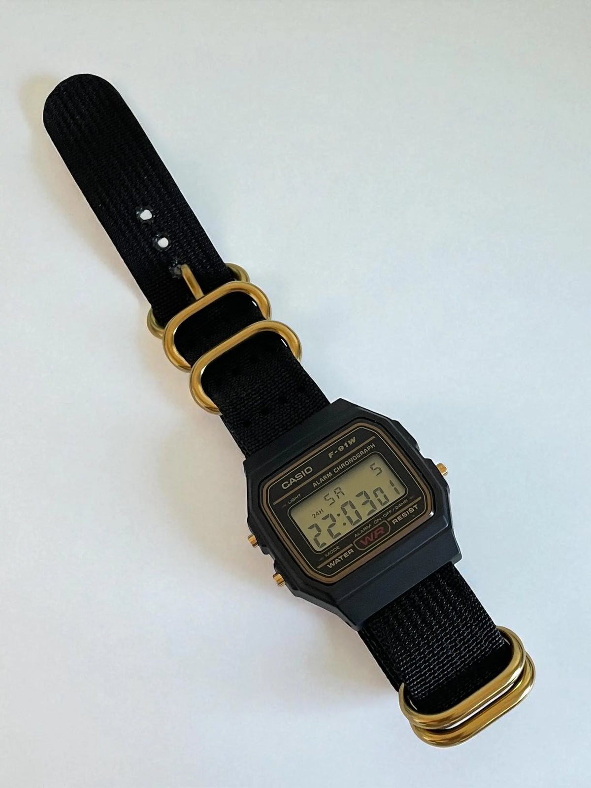Custom Casio F91W Watch, Black,  Black NATO Strap