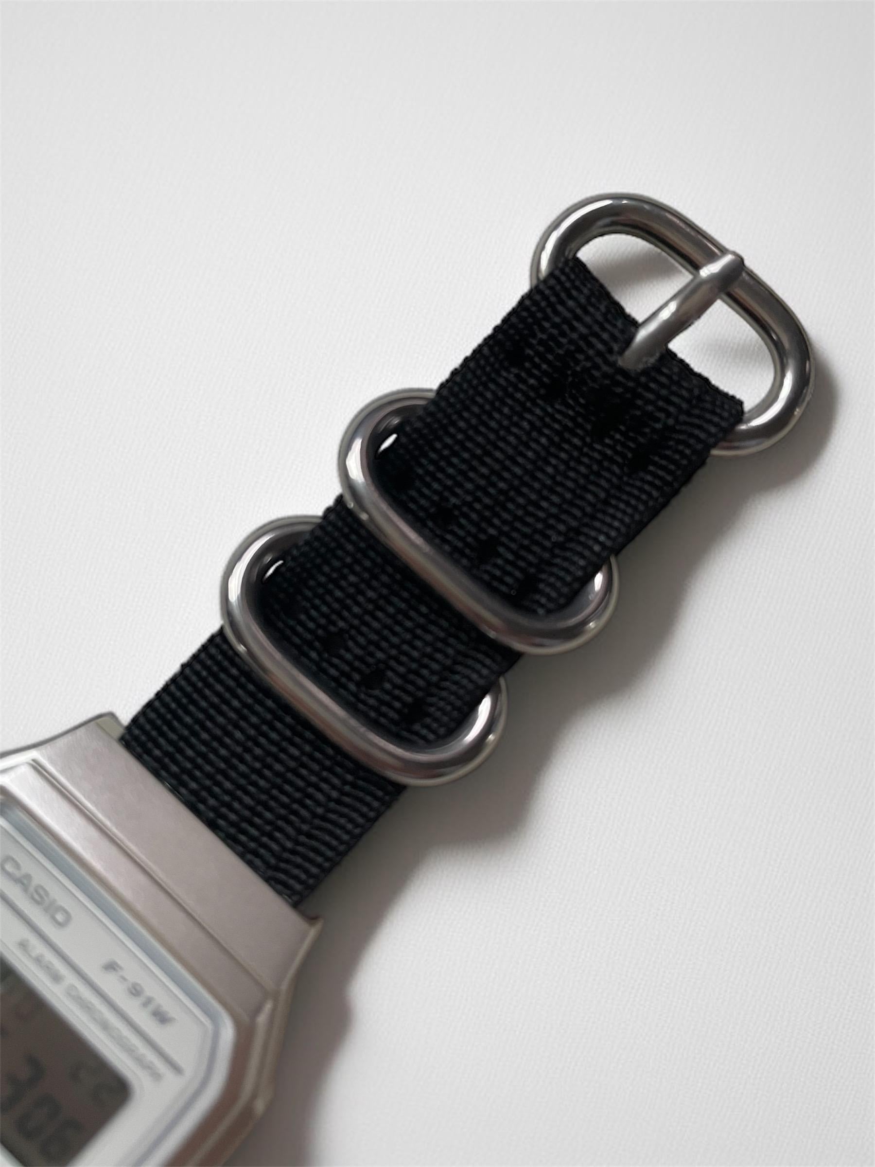 Custom Casio F91W Watch, White, Black NATO Band