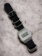 Custom Casio F91W Watch, White, Black NATO Band