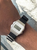 Custom Casio F91W Watch, White, Black NATO Band