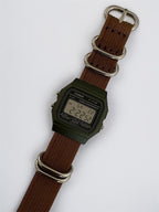 Custom Casio F91W Watch, Green, Brown NATO Strap