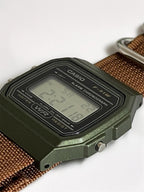 Custom Casio F91W Watch, Green, Brown NATO Strap