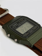 Custom Casio F91W Watch, Green, Brown NATO Strap