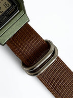 Custom Casio F91W Watch, Green, Brown NATO Strap
