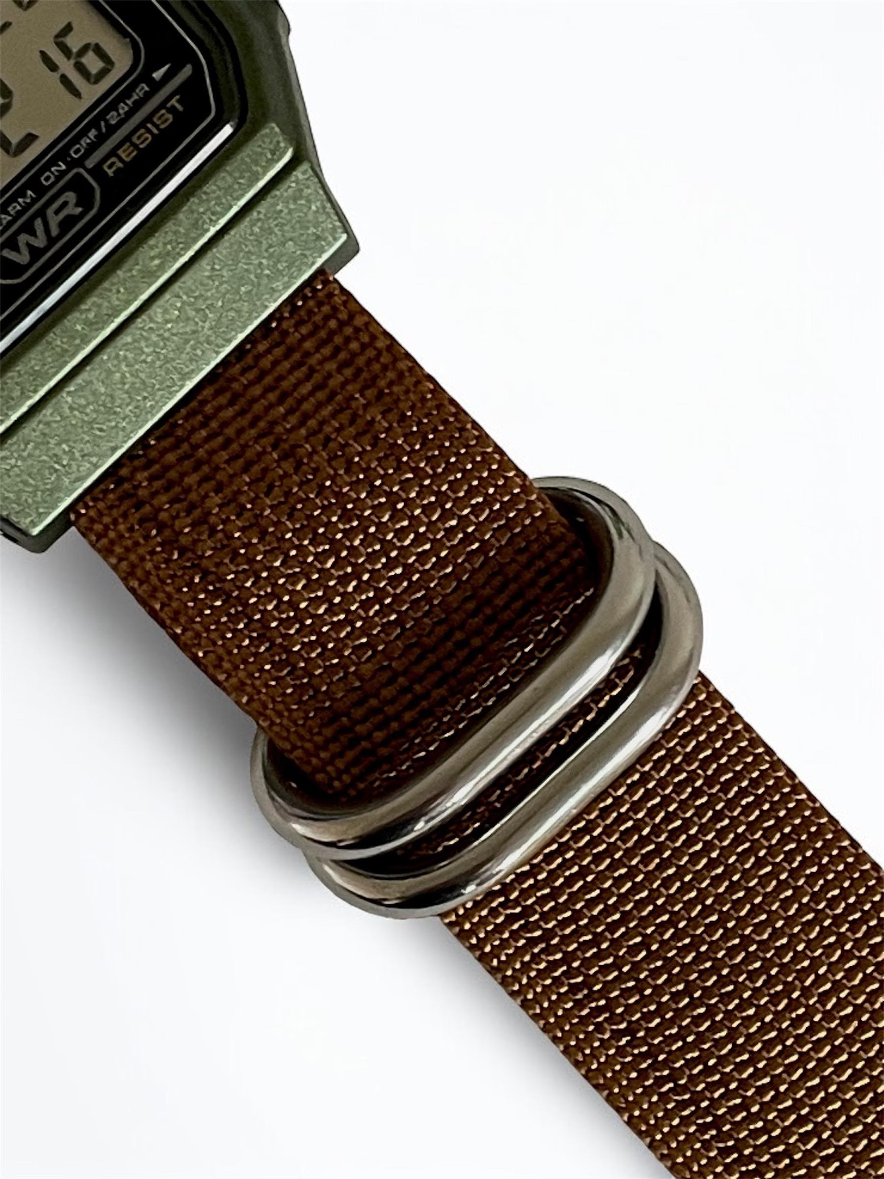 Custom Casio F91W Watch, Green, Brown NATO Strap