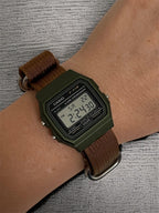Custom Casio F91W Watch, Green, Brown NATO Strap