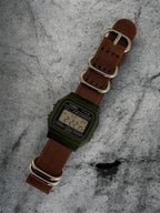 Custom Casio F91W Watch, Green, Brown NATO Strap
