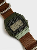Custom Casio F91W Watch, Green, Brown NATO Strap