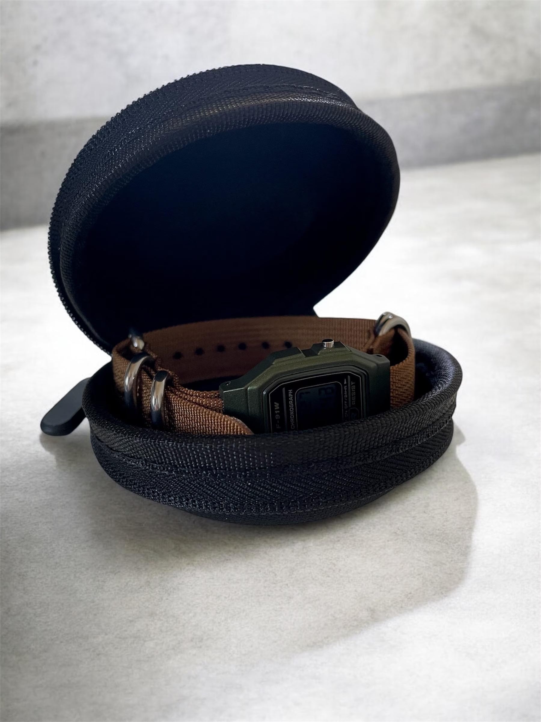 Custom Casio F91W Watch, Green, Brown NATO Strap