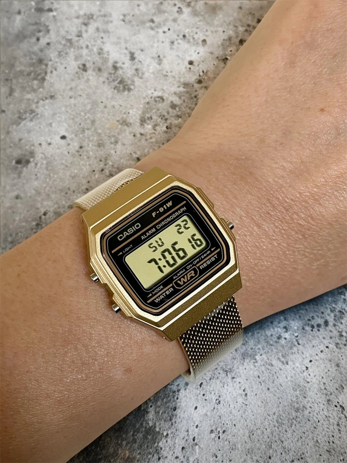 Custom Casio F91W Watch, Gold, Gold Metal Band